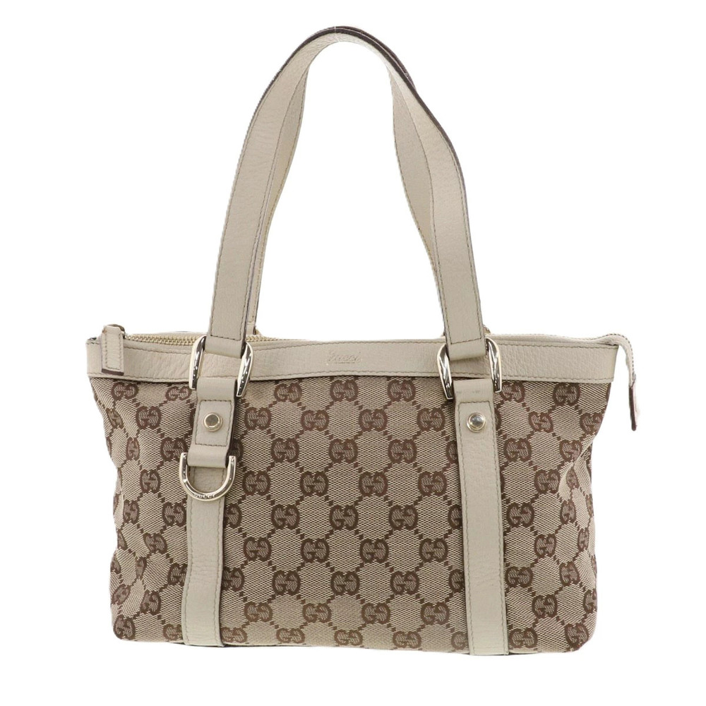 GUCCI Tote Bag Abbey Handbag Canvas Leather Beige White